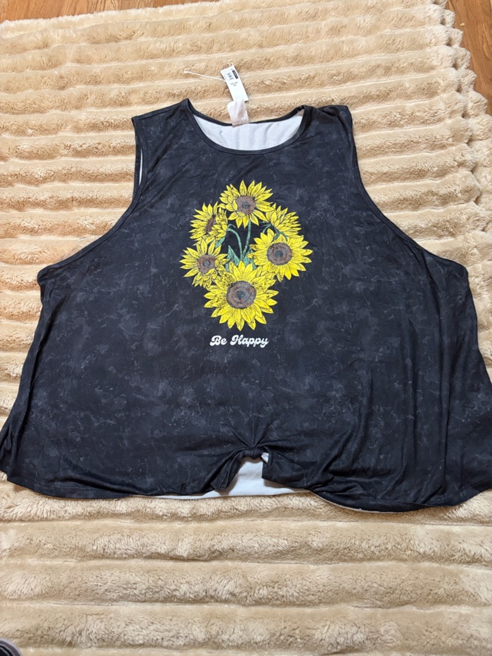 No Boundaries Black Tank Top with Yellow Sunflower Graphic